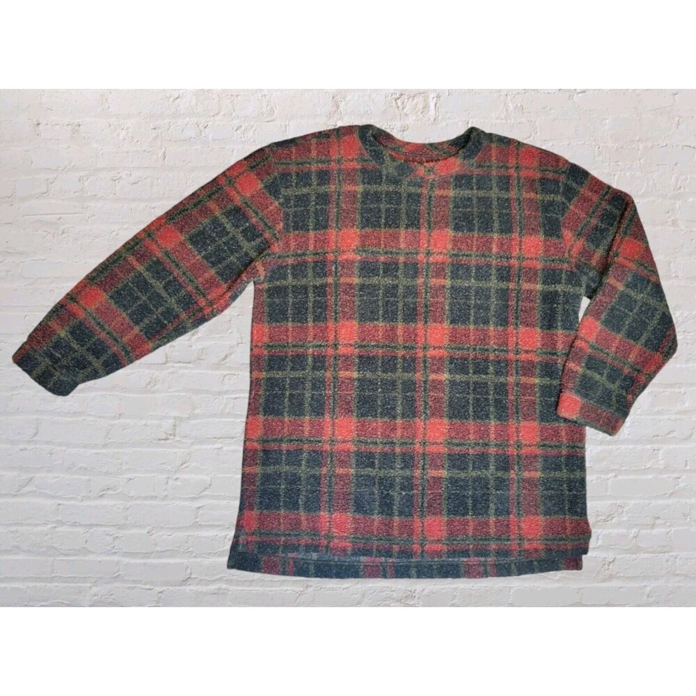 Woolrich 90s Red Plaid Fleece Pullover Womens LG USA Made Gorp Outdoor